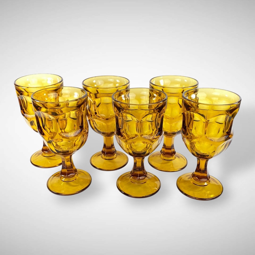 Amber Glass Water Goblets Set of 6 Libbey Ashburton 6 1/4" 1982 - Picture 10 of 10